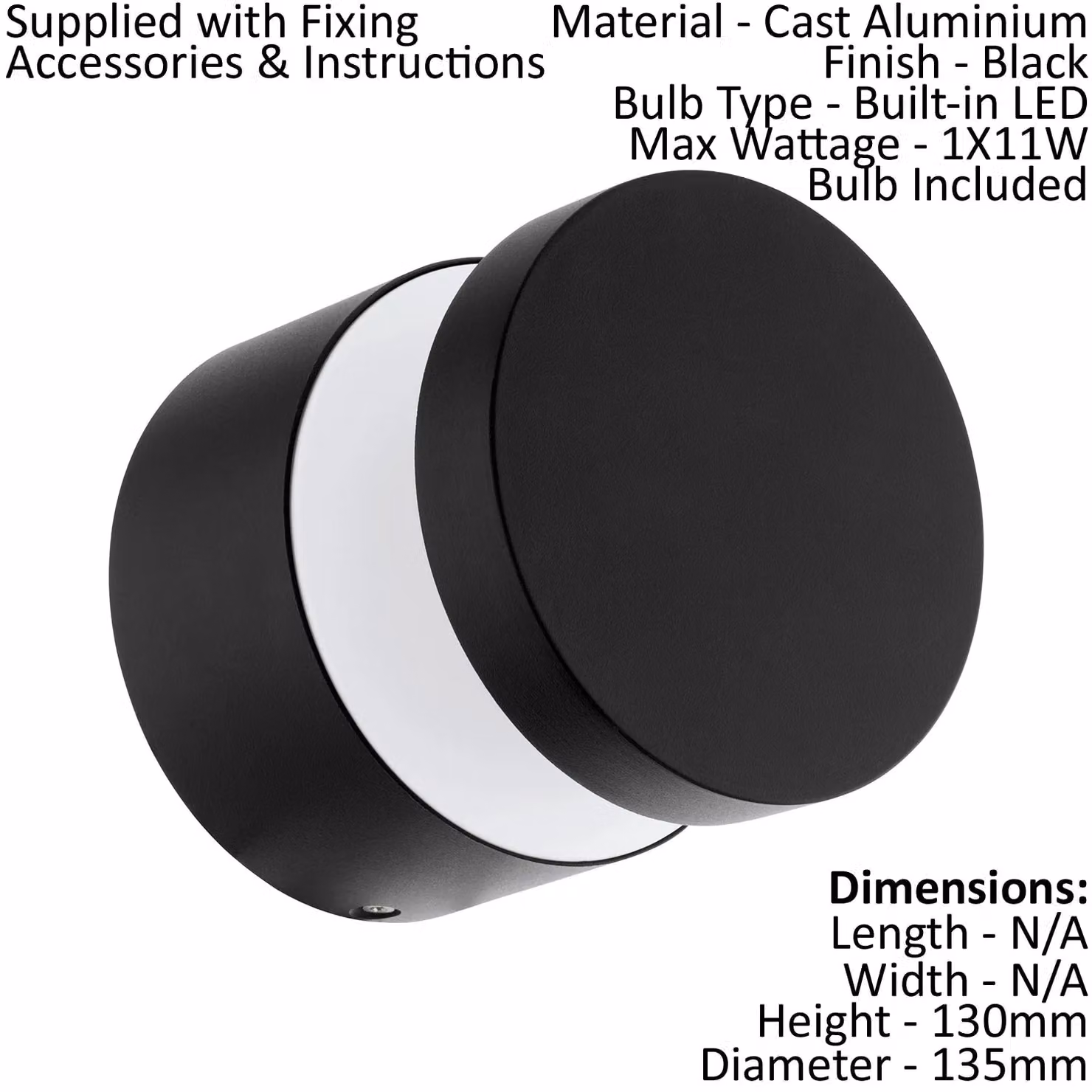 Loops Round Black Aluminium IP44 Outdoor LED Wall Light – 2