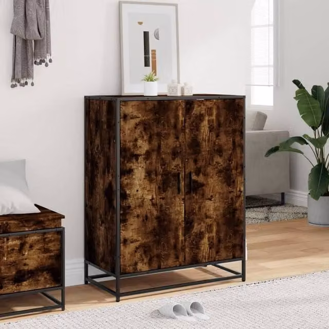 Berkfield Home Smoked Oak Shoe Cabinet in Brown, W/D/H: 75 x 38 x 97.5 cm – 1