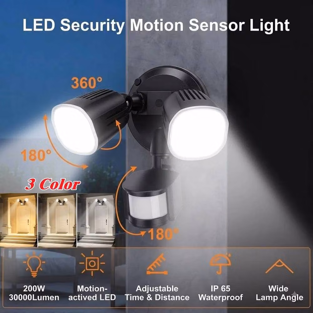 PAWNORA Black Adjustable LED Twin Outdoor Wall Light with Motion Sensor and RGB Colour Options – 2