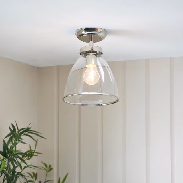 Pagazzi Brunswick Semi-Flush Ceiling Light in Silver and Clear Glass – 1