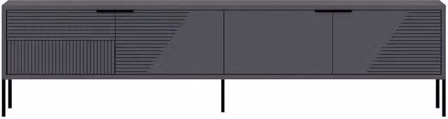 CALICOSY Modern TV Stand on Legs with 2 Grooved Drop-Down Doors in Grey and Gold, W: 180 cm, D: 45 cm, H: 30 cm – 1