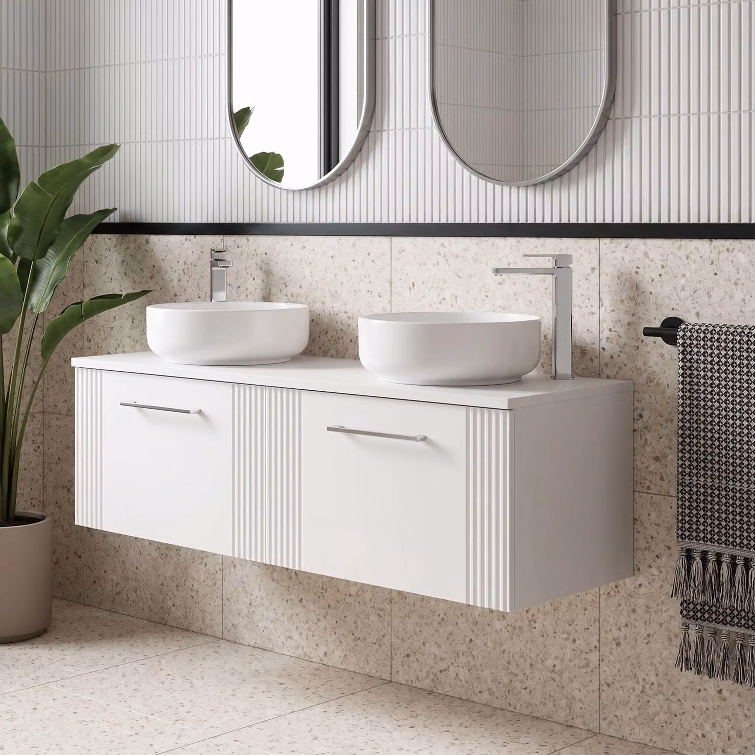 Balterley Modern Wall Mounted Bathroom Vanity Unit with 2 Soft Close Drawers and Worktop, White W/D/H: 120.0 x 39.0 x 37.7 cm – 2