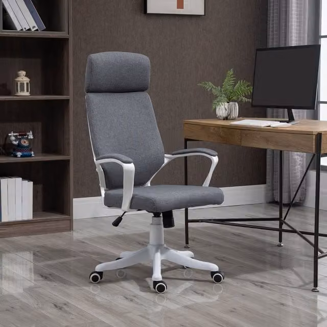 Vinsetto Grey Fabric High Back Swivel Task Office Chair with Headrest and Armrests