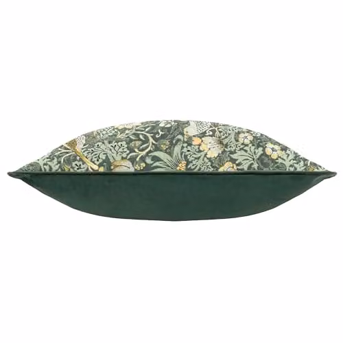 Morris & Co. Strawberry Thief Feather Rich Filled Cushion, Jacquard Velvet Floral Pillow in Green, W/D/H: 55 x 55 x 55 cm – 2