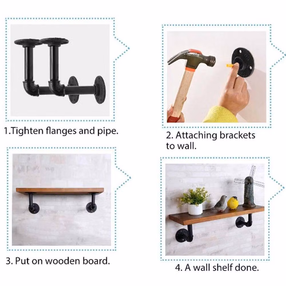 PAWNORA Matt Black Iron Pipe Shelf Bracket, W/D: 13 x 13 cm – 3
