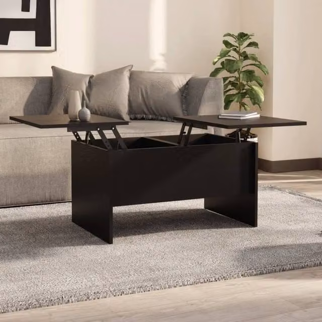 Berkfield Home Modern Black Rectangular Coffee Table with Lift Mechanism, W: 80 cm, D: 50 cm, H: 42.5 cm