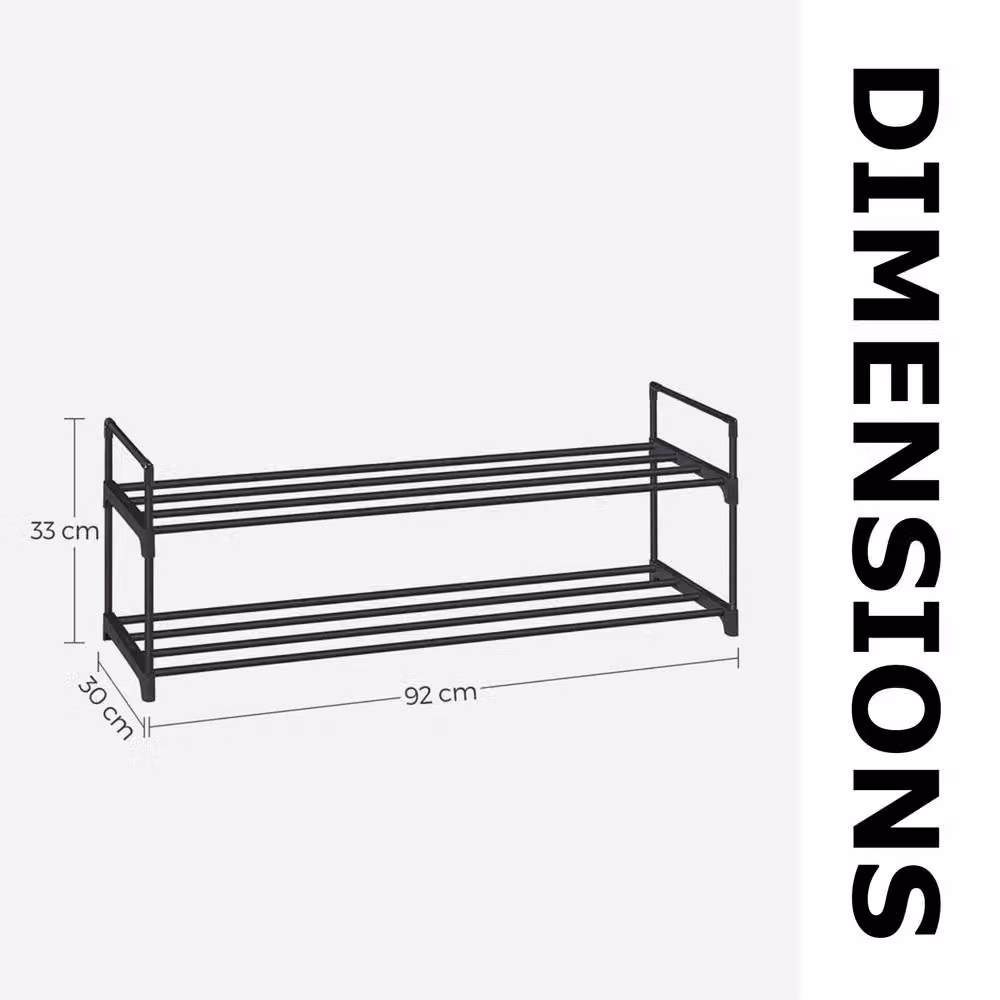 Pirlo Plush 2 Tier Black Metal Shoe Storage Rack with Slats – 4