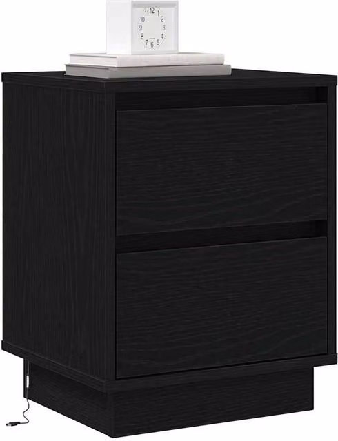 Berkfield Home Modern Bedside Cabinets with Integrated LED Lights, Black, Set of 2, W: 39 cm, D: 34.5 cm, H: 50 cm