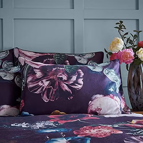 Paoletti Cordelia Floral 100% Cotton Reversible Double Duvet Cover Set with Pillowcases in Purple Multicolour, W/D/H: 140 x 200 cm, Pillowcases: 50 x 75 cm – 2