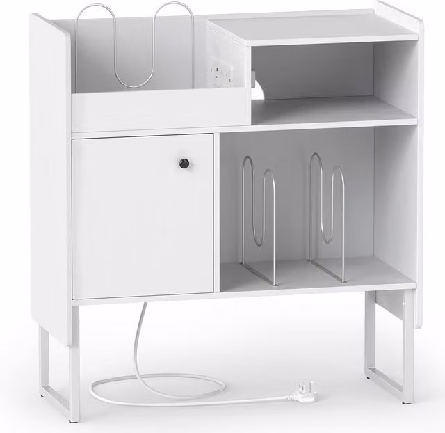 Costway Modern White Metal Record Player Stand with Media Compartments