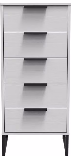 2 U Fuji 5 Drawer Tall Bedside Chest in Grey, Ready Assembled