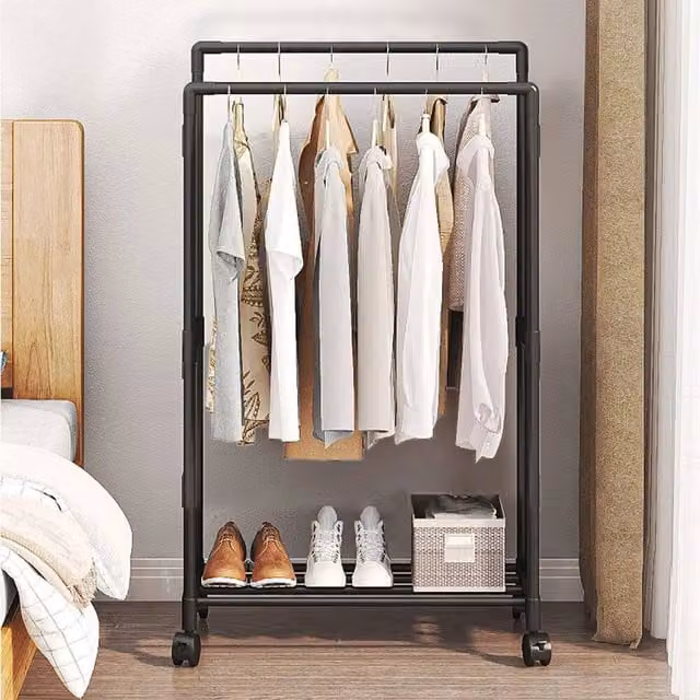 EONLION A Metal Rolling Garment Clothes Rail in Black, Width: 50 cm