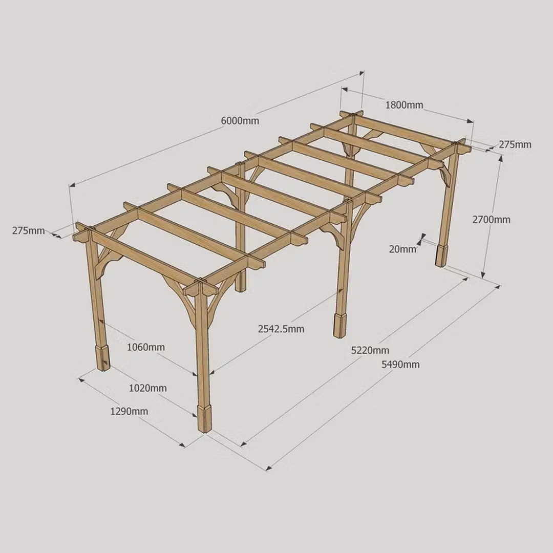 Rutland County Garden Furniture Ltd Premium 6 Post Wood Pergola in Brown and Light Green, W: 600 cm, D: 180 cm, H: 270 cm – 4