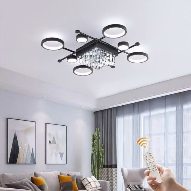 Garwarm 65W 8-Head Crystal LED Ceiling Light Flush Mount Chandelier in Black