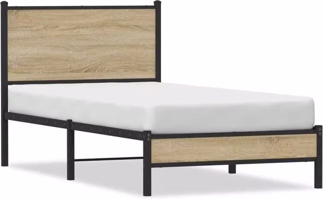 Berkfield Home Metal Bed Frame in Sonoma Oak and Light Tan, W: 80 cm, L: 200 cm