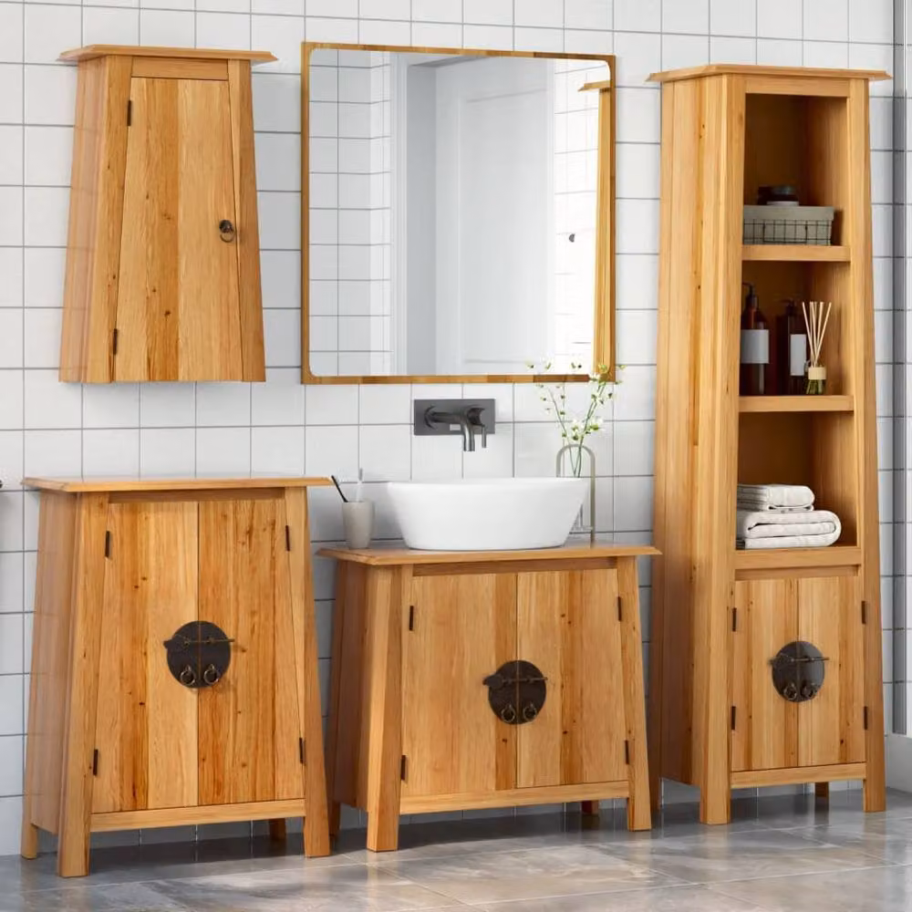 Berkfield Home Beautiful 4 Piece Solid Pine Bathroom Furniture Set in Brown – 2