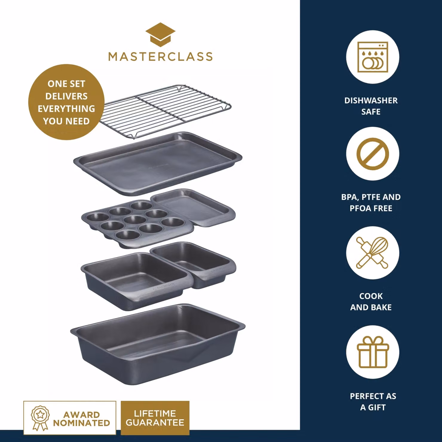 MasterClass Smart Space Seven-Piece Stacking Non-Stick Carbon Steel Baking and Roasting Set in Black or Grey – 4