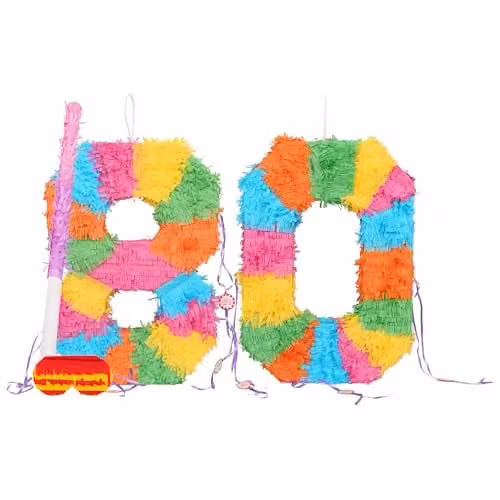 Fax Potato Multicoloured Birthday Party Piñata Set with Pink Stick and Blindfold