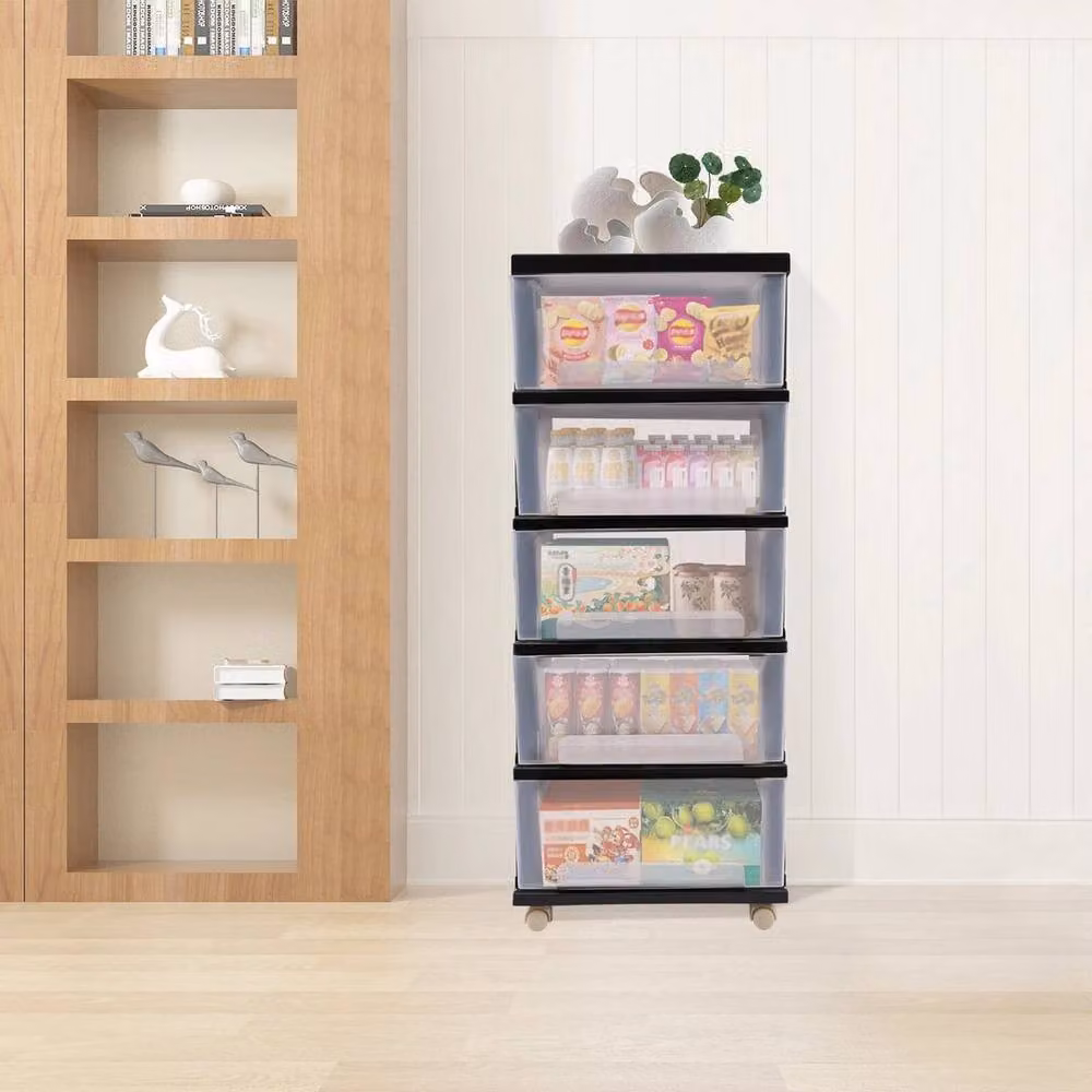 Kelvenix Black Fabric 5 Drawer Storage Chest Tower Cabinet with Castors – 3