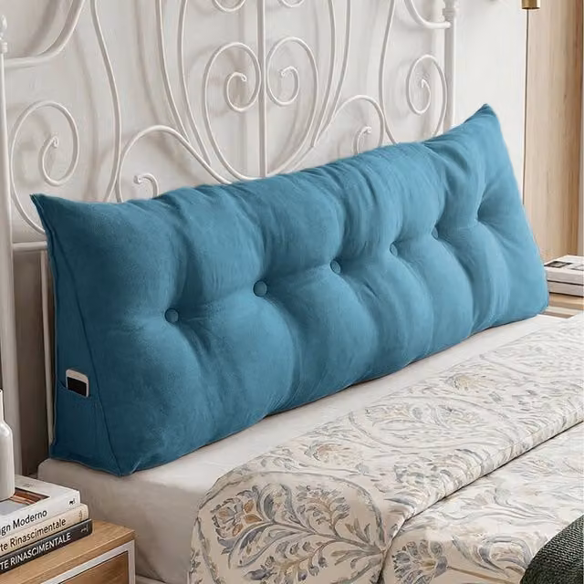 Livingandhome Soft Polyester Fabric Wedge Headboard Pillow in Blue, Width: 180 cm