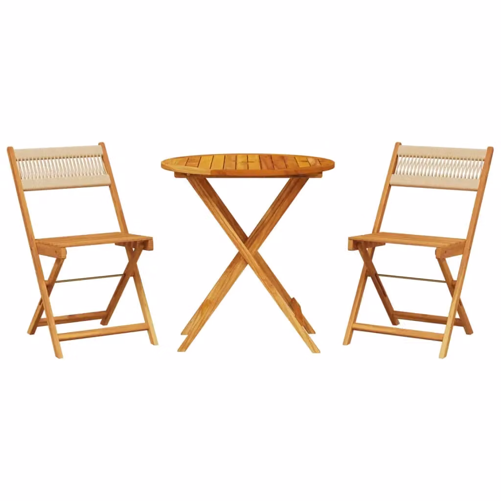 Berkfield Home 3 Piece Bistro Set in Beige Polypropylene and Acacia Wood – 2