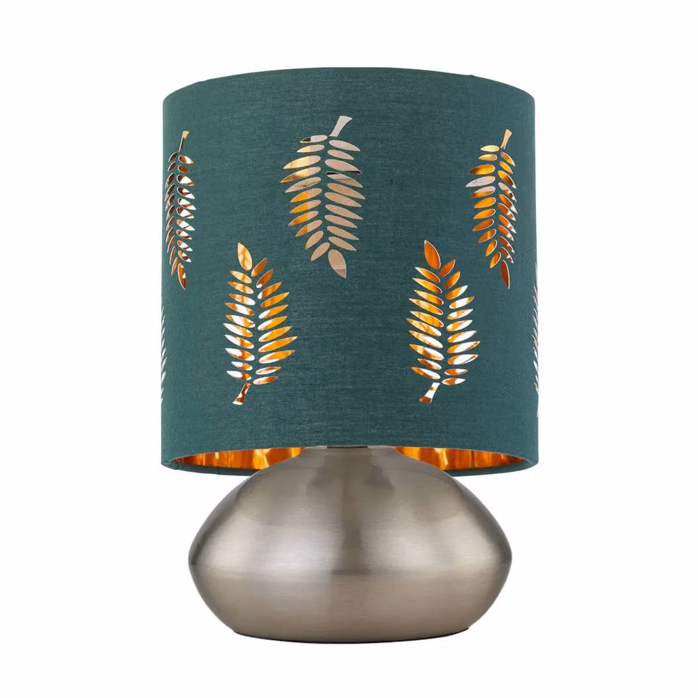 First Choice Lighting Jenson Touch Table Lamp in Chrome with Green Fabric Shade – 2