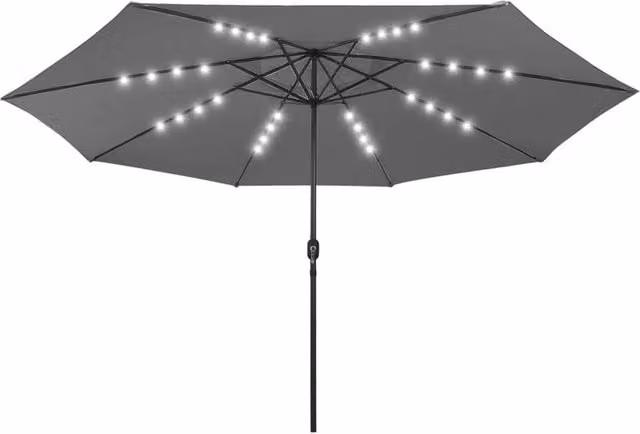 Berkfield Home Outdoor Parasol with LED Lights and Metal Pole, Anthracite Grey, Diameter: 400 cm