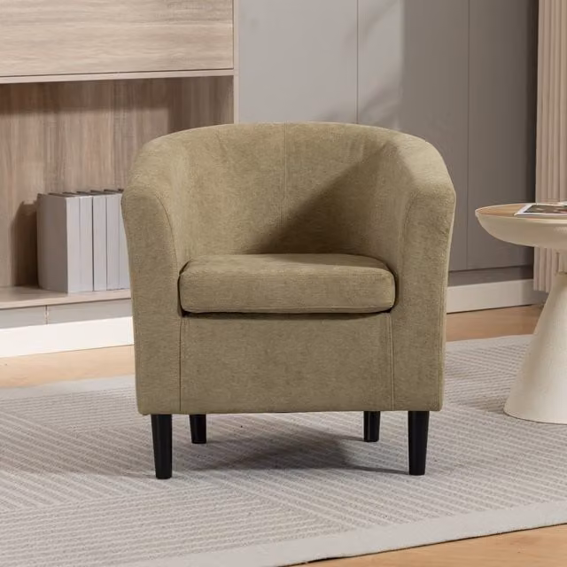 Artemis Home Beulah Tub Accent Chair in Green Fabric with Solid Wood Frame