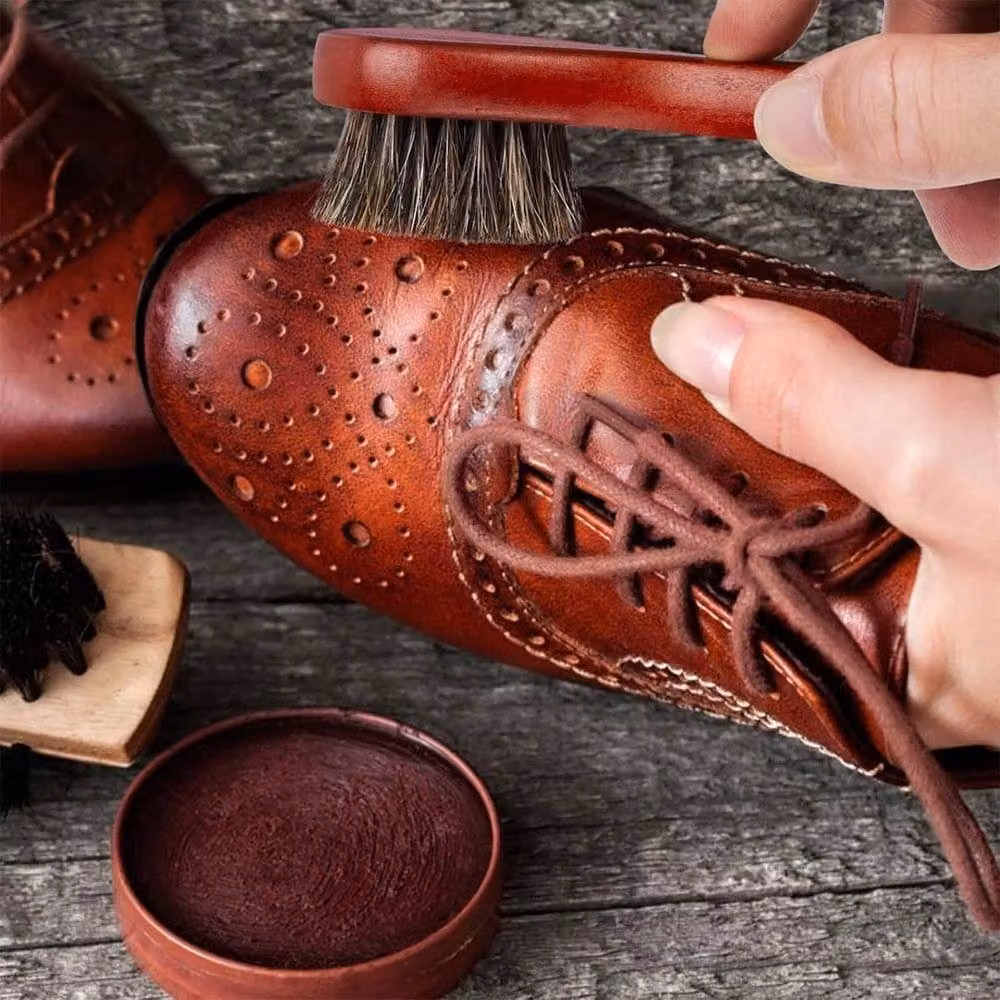 NESTLUNE 4-Piece Brown Horsehair Shoe Brush Set for Leather Care, W/D/H: 100 x 15 cm – 2