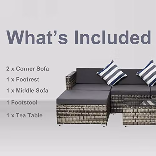 Outsunny 5 Piece L-Shape Polyrattan Garden Furniture Set with Cushions in Grey – 8