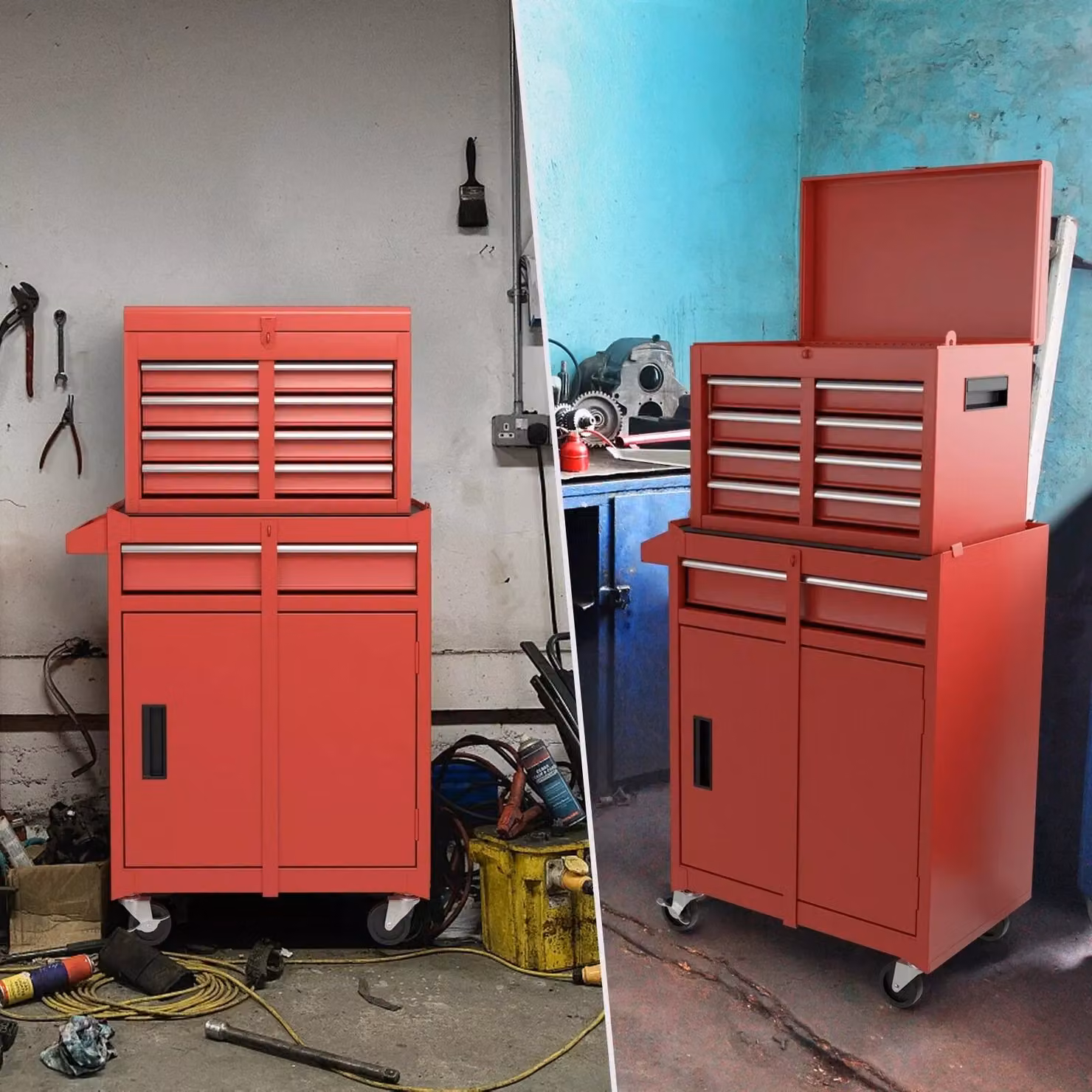 Costway 5-Drawer Rolling Tool Chest Metal Storage Cabinet with Lockable Wheels in Red – 3