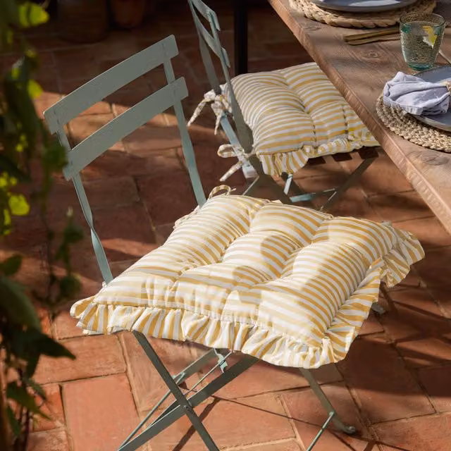 Make It A Home Millie Ruffle 2 Pack Yellow Weatherproof Indoor-Outdoor Square Seat Pads