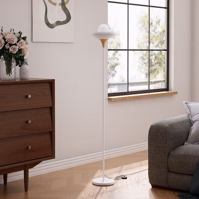 Living Star Modern White and Wood Floor Lamp