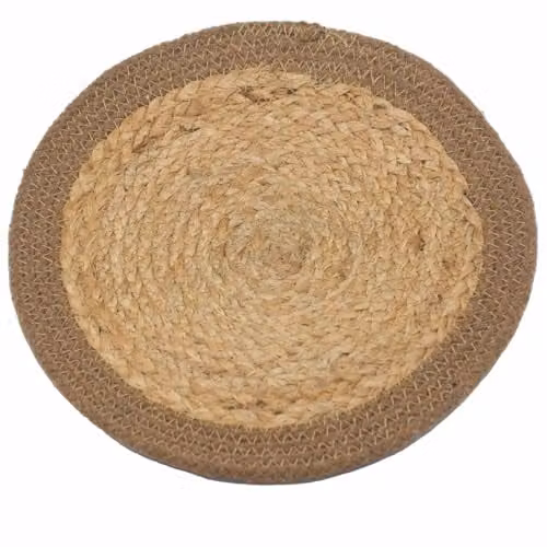 KDMD Round Jute and Cotton Place Mat in Brown and Beige, Diameter: 30 cm – 1