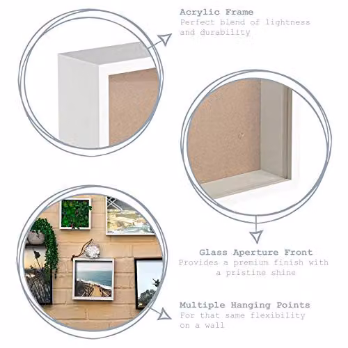 Nicola Spring 2 Piece Square 3D Deep Box Photo Frame Set in White