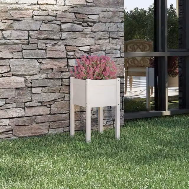 Berkfield Home Garden White Wooden Raised Bed W/D/H: 40 x 40 x 70 cm – 1