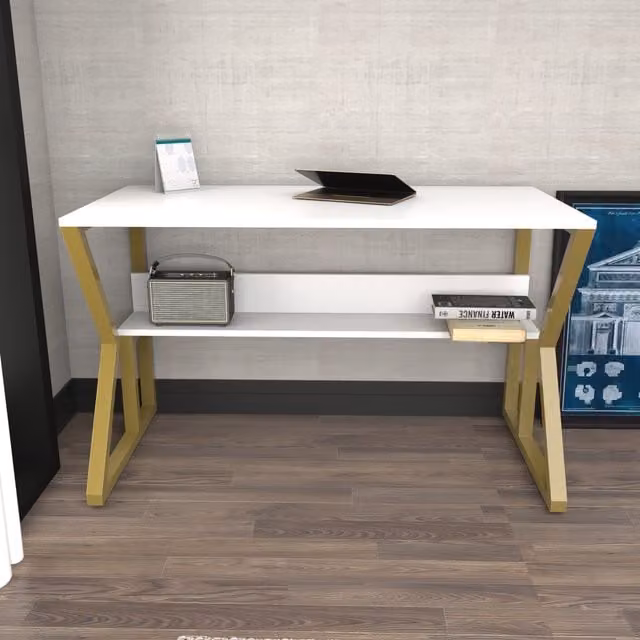 Decorotika Wake Modern Computer Desk in Gold and White