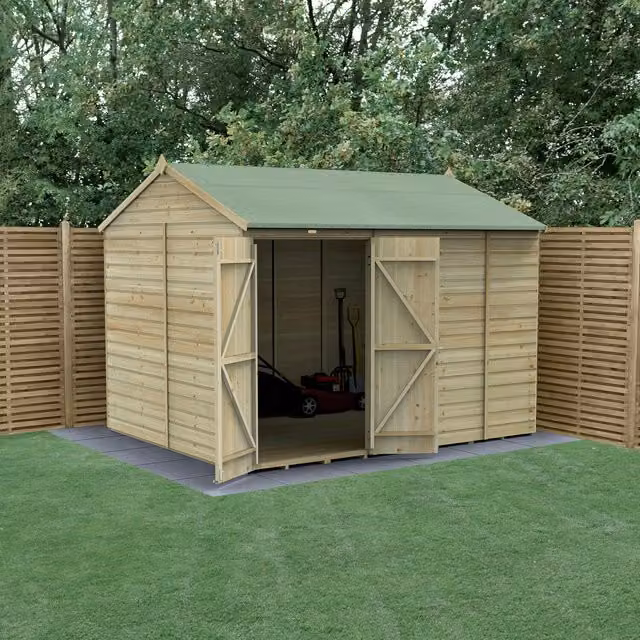 Beckwood Reverse Apex Wooden Shed in Green and Brown, W: 304.8 cm, D: 240.0 cm, H: 240.0 cm
