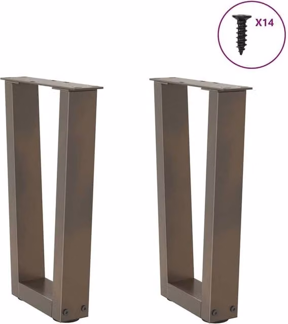 Berkfield Home Modern V-Shape Dining Table Legs, 2 Pieces, Brown Steel, H: 42-43.3 x W: 28 cm
