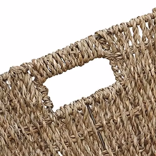 JVL Set of 2 Large Hand Woven Seagrass Rectangular Storage Baskets with Handles, Beige, H: 16 cm, W: 38 cm, D: 29 cm – 3