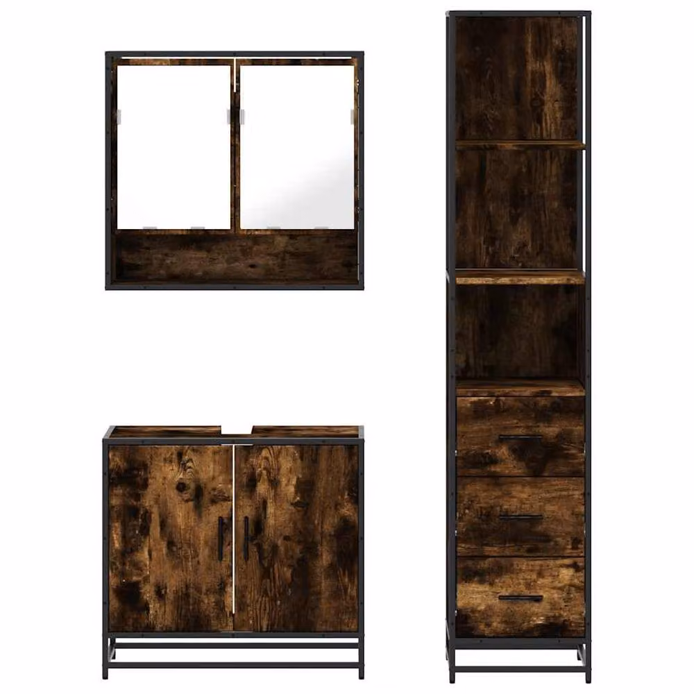Berkfield Home 3 Piece Industrial Bathroom Furniture Set in Smoked Oak Brown – 5