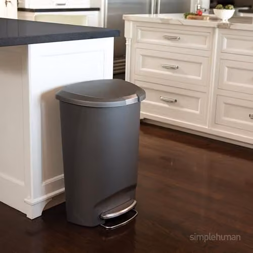simplehuman CW1357 50L Semi-Round Kitchen Pedal Bin with Lid Lock and Silent Soft Close Lid, Grey Plastic and Steel – 6