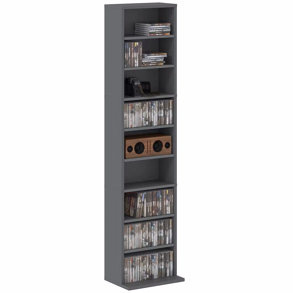 ERGOVEXA 260 Narrow CD Storage Unit in Grey with Adjustable Shelves and Media Compartments – 3