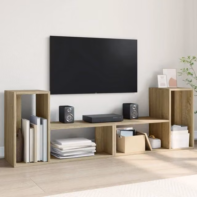 Berkfield Home Set of 2 Sonoma Oak TV Cabinets in Brown, W/D/H: 75 x 30 x 50 cm – 1