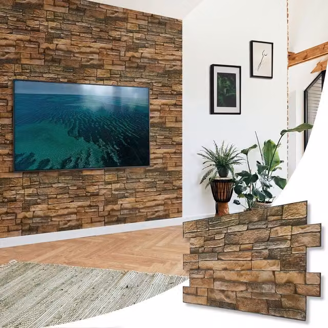 NOVECRAFTO PVC 3D Wall Panels with Brickwork Effect in Beige and Brown, W: 96 cm, H: 48 cm