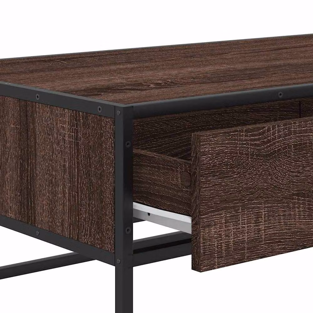 Berkfield Home Brown Oak Coffee Table with Metal Sled Base, W/D/H: 100 x 50 x 35 cm – 4