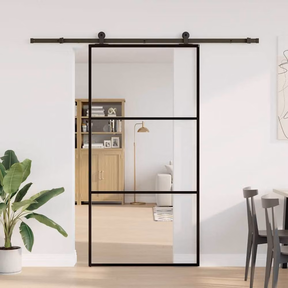 Berkfield Home Sliding Door with Hardware Set, Black ESG Glass and Aluminium, W: 102 cm, H: 205 cm – 3