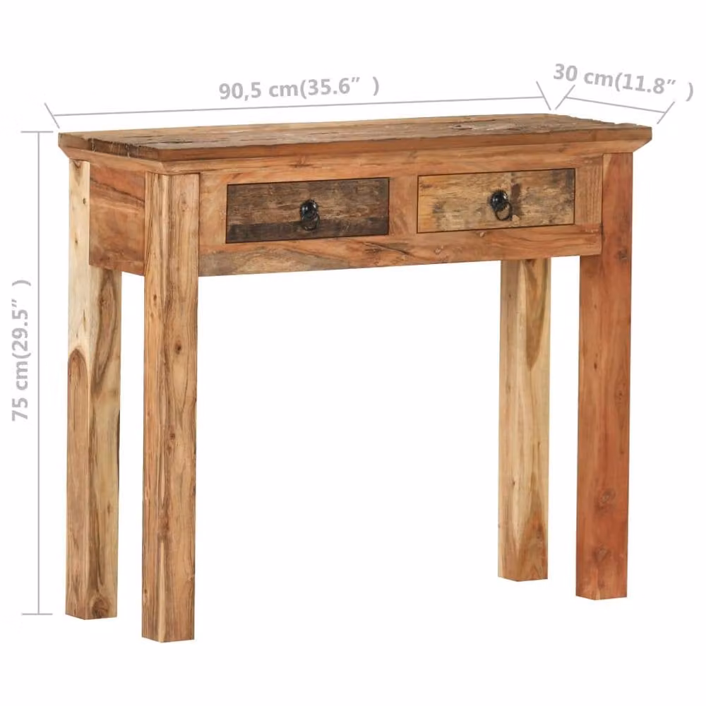 Berkfield Home Rustic Console Table in Brown, Solid Acacia and Reclaimed Wood, W/D/H: 90.5 x 30 x 75 cm – 4