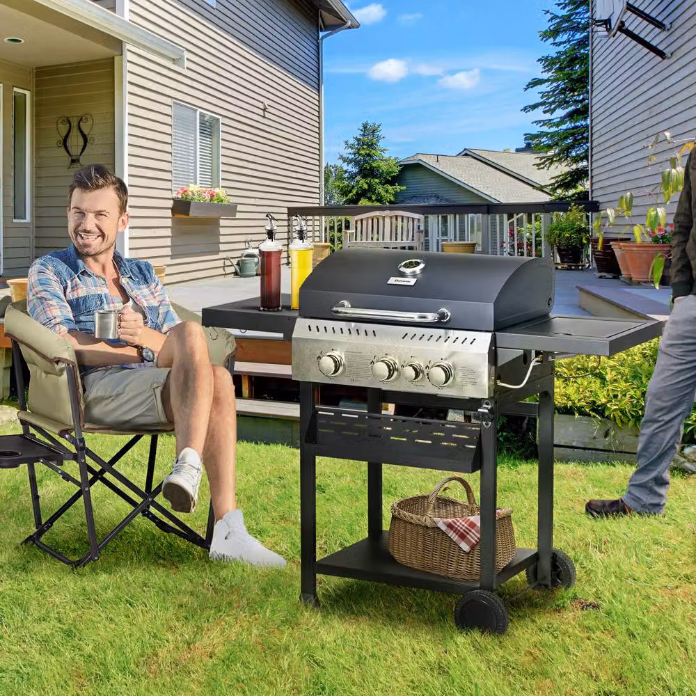 Rolipo Four Burner Steel Gas Grill with Thermometer and Warming Rack, Black – 4