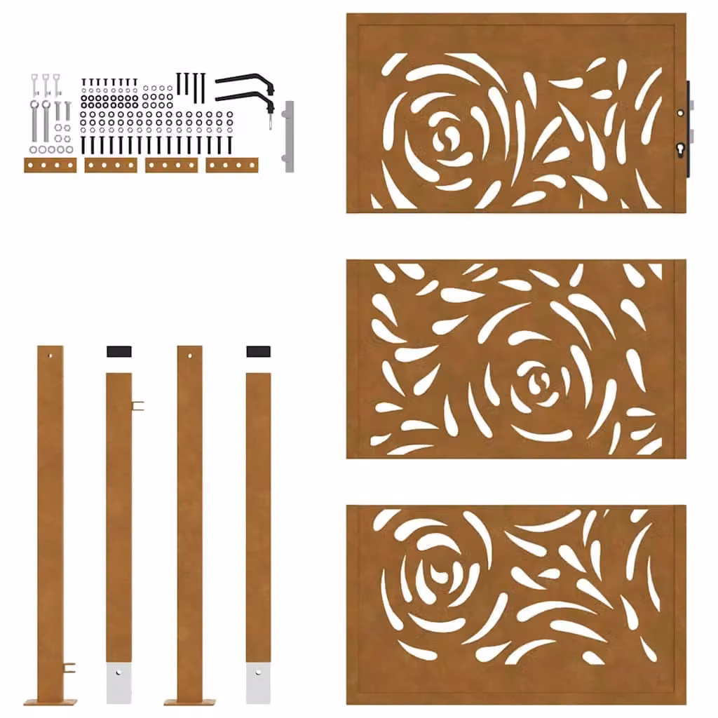 Berkfield Brown Weathering Steel Garden Gate with Flame Design, W: 105 cm, H: 155 cm – 3